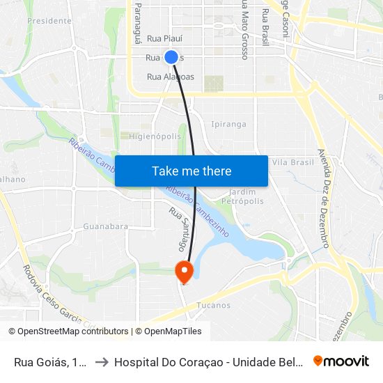 Rua Goiás, 1427 to Hospital Do Coraçao - Unidade Bela Suíça map