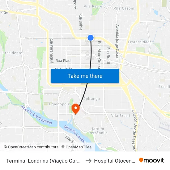Terminal Londrina  (Viação Garcia) to Hospital Otocentro map