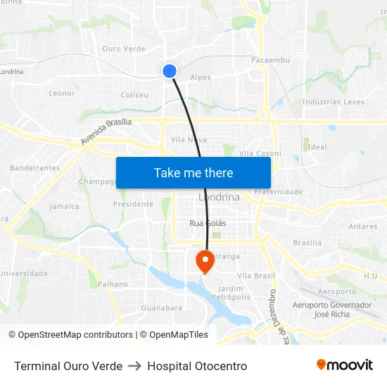 Terminal Ouro Verde to Hospital Otocentro map