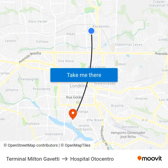 Terminal Milton Gavetti to Hospital Otocentro map