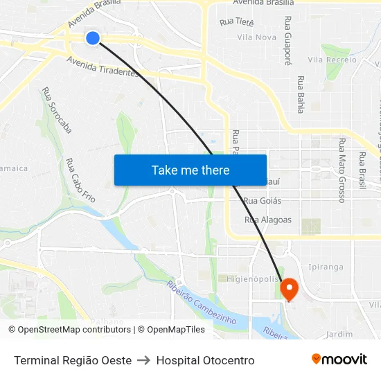 Terminal  Região Oeste to Hospital Otocentro map