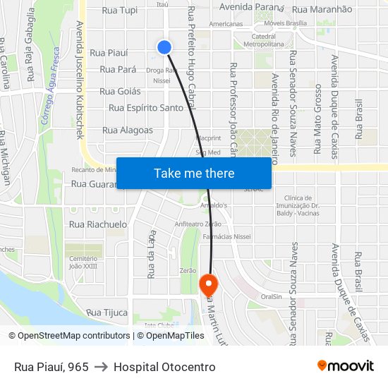 Rua Piauí, 965 to Hospital Otocentro map