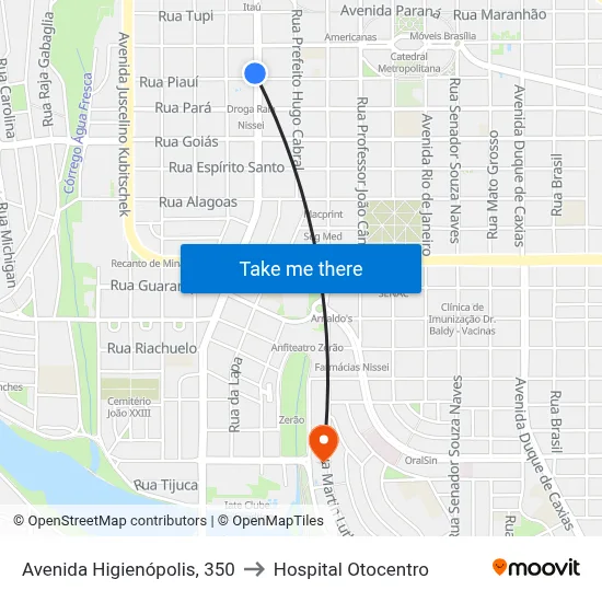 Avenida Higienópolis, 350 to Hospital Otocentro map
