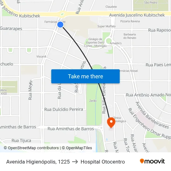 Avenida Higienópolis, 1225 to Hospital Otocentro map