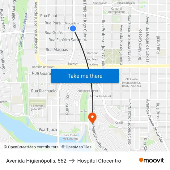 Avenida Higienópolis, 562 to Hospital Otocentro map