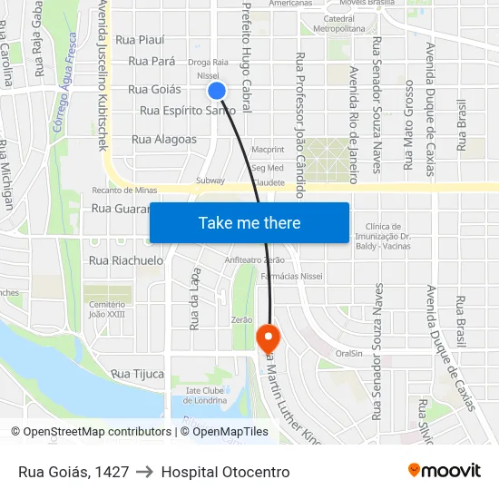 Rua Goiás, 1427 to Hospital Otocentro map