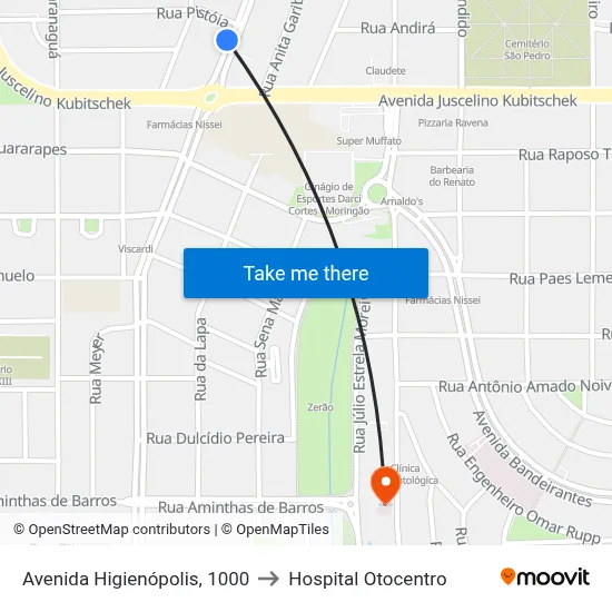 Avenida Higienópolis, 1000 to Hospital Otocentro map