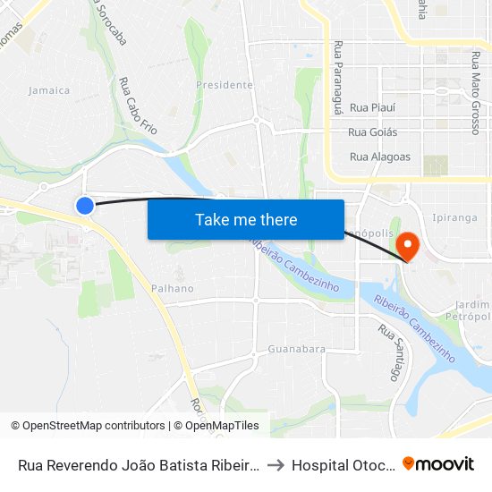 Rua Reverendo João Batista Ribeiro Neto, 76 to Hospital Otocentro map