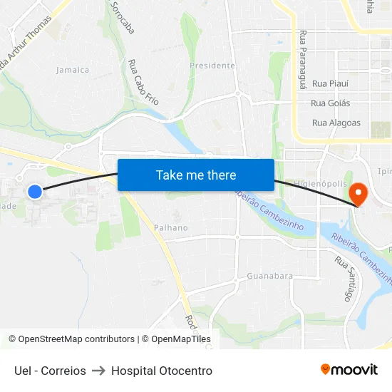 Uel - Correios to Hospital Otocentro map