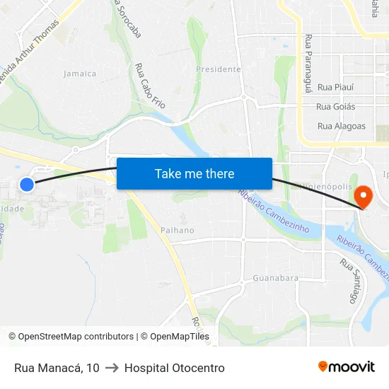 Rua Manacá, 10 to Hospital Otocentro map
