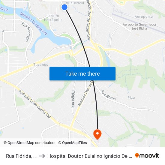 Rua Flórida, 172 to Hospital Doutor Eulalino Ignácio De Andrade map