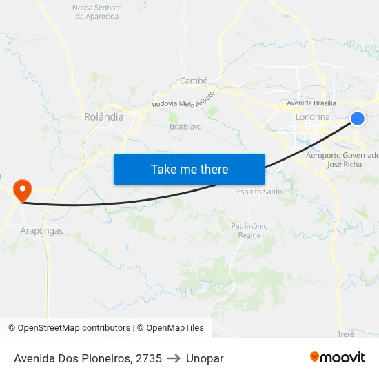 Avenida Dos Pioneiros, 2735 to Unopar map