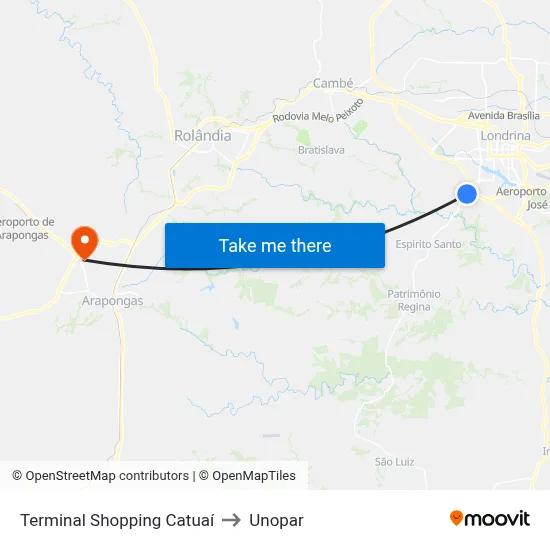 Terminal Shopping Catuaí to Unopar map