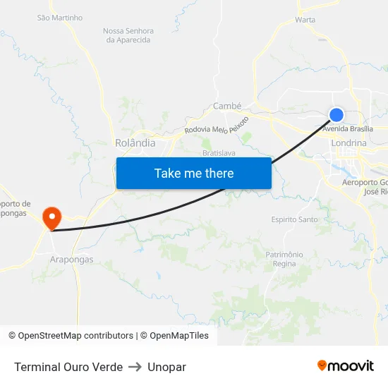 Terminal Ouro Verde to Unopar map