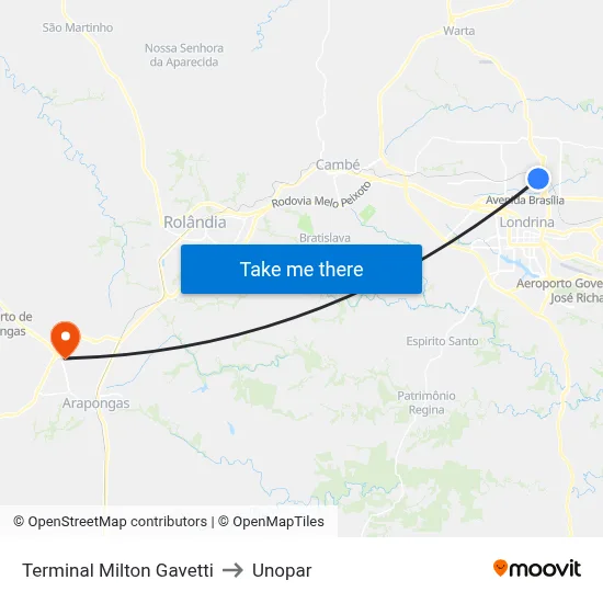 Terminal Milton Gavetti to Unopar map