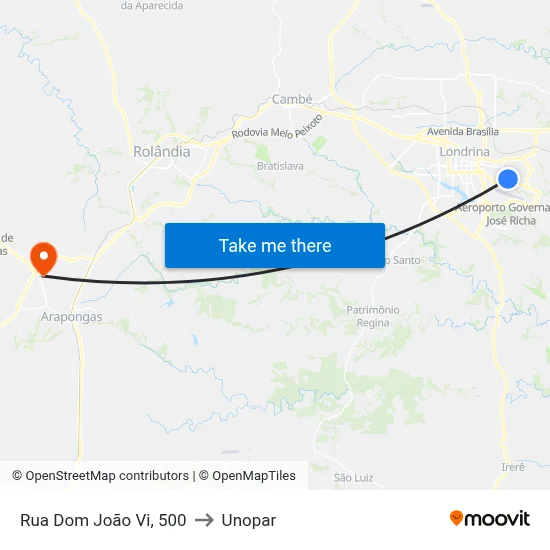 Rua Dom João Vi, 500 to Unopar map