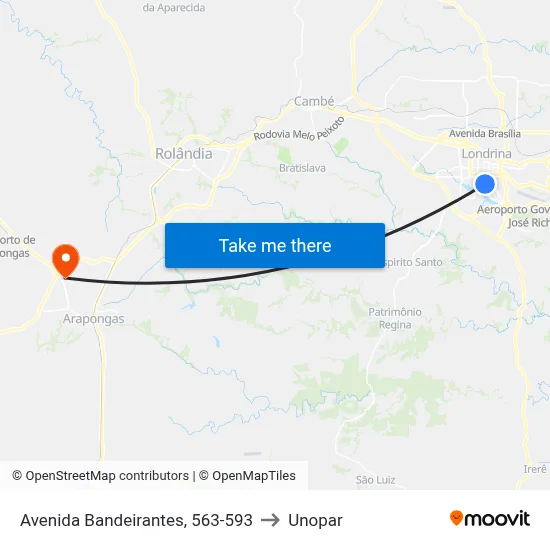 Avenida Bandeirantes, 563-593 to Unopar map