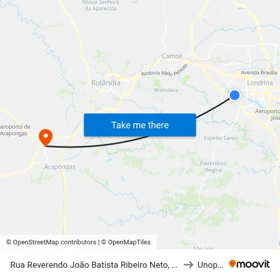 Rua Reverendo João Batista Ribeiro Neto, 76 to Unopar map