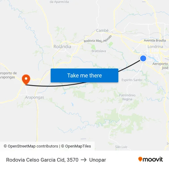 Rodovia Celso Garcia Cid, 3570 to Unopar map