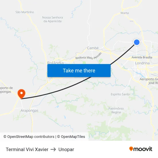 Terminal Vivi Xavier to Unopar map