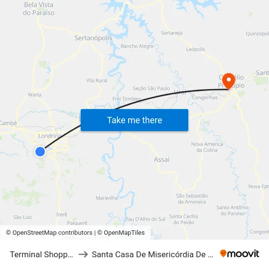 Terminal Shopping Catuaí to Santa Casa De Misericórdia De Cornélio Procópio map
