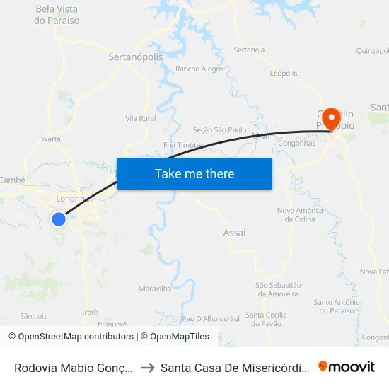 Rodovia Mabio Gonçalves Palhano, 300 to Santa Casa De Misericórdia De Cornélio Procópio map