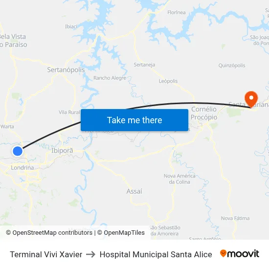 Terminal Vivi Xavier to Hospital Municipal Santa Alice map