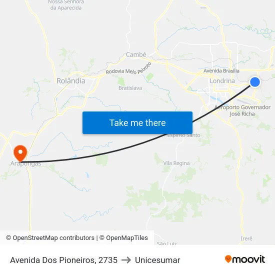 Avenida Dos Pioneiros, 2735 to Unicesumar map