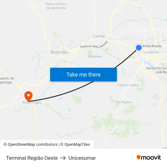 Terminal  Região Oeste to Unicesumar map
