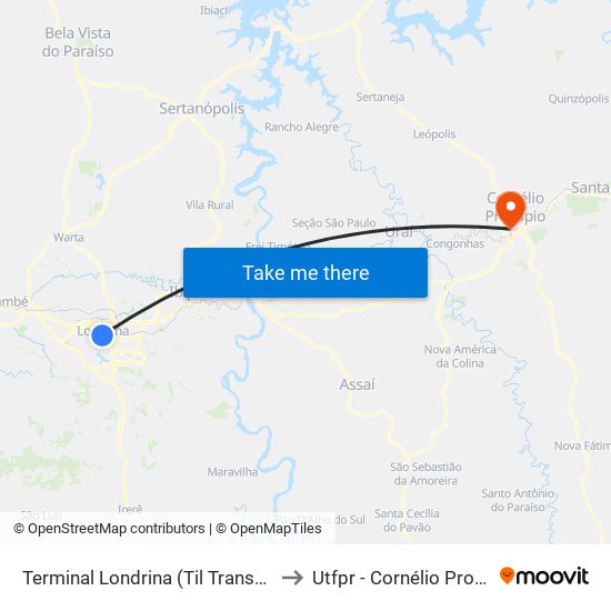 Terminal Londrina (Til Transportes) to Utfpr - Cornélio Procópio map