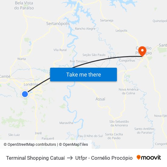 Terminal Shopping Catuaí to Utfpr - Cornélio Procópio map