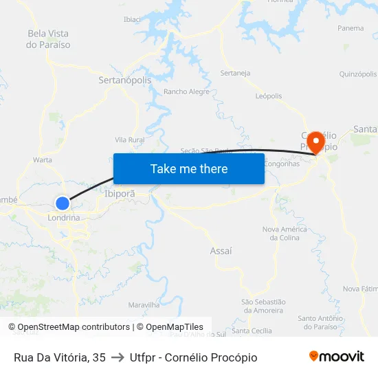 Rua Da Vitória, 35 to Utfpr - Cornélio Procópio map