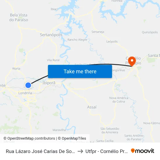 Rua Lázaro José Carias De Souza, 1210 to Utfpr - Cornélio Procópio map