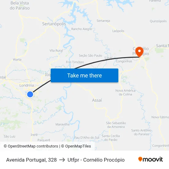 Avenida Portugal, 328 to Utfpr - Cornélio Procópio map