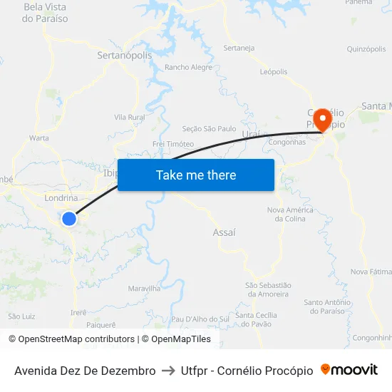 Avenida Dez De Dezembro to Utfpr - Cornélio Procópio map