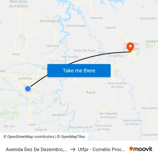 Avenida Dez De Dezembro, 980 to Utfpr - Cornélio Procópio map