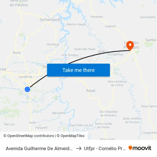 Avenida Guilherme De Almeida, 100-150 to Utfpr - Cornélio Procópio map