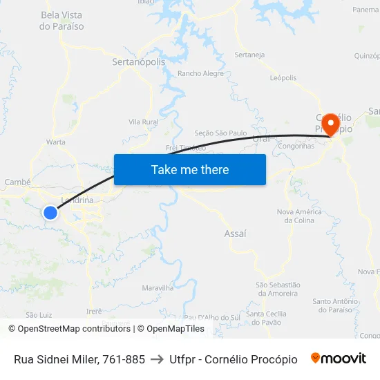 Rua Sidnei Miler, 761-885 to Utfpr - Cornélio Procópio map