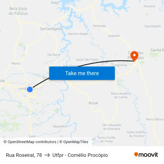 Rua Roseiral, 78 to Utfpr - Cornélio Procópio map