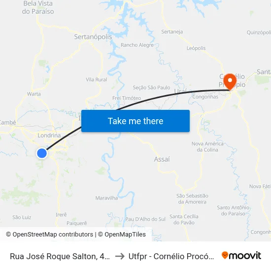 Rua José Roque Salton, 430 to Utfpr - Cornélio Procópio map