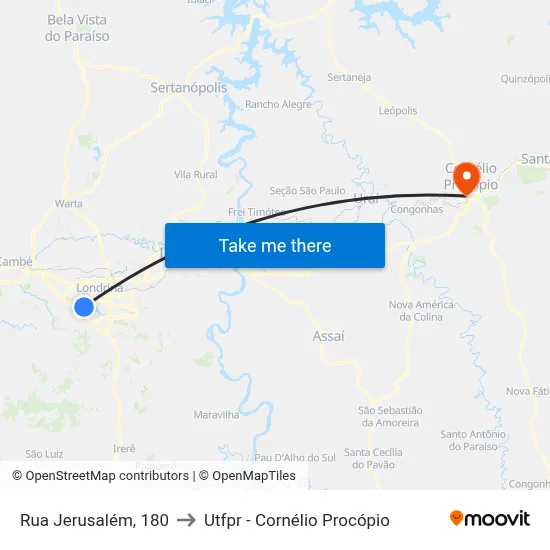 Rua Jerusalém, 180 to Utfpr - Cornélio Procópio map