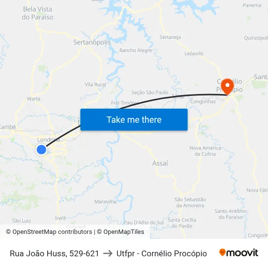 Rua João Huss, 529-621 to Utfpr - Cornélio Procópio map