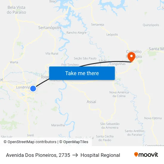 Avenida Dos Pioneiros, 2735 to Hospital Regional map