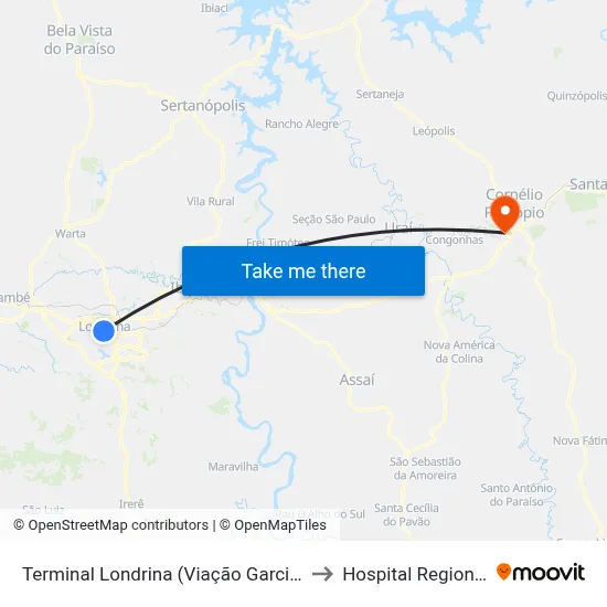 Terminal Londrina (Viação Garcia) to Hospital Regional map