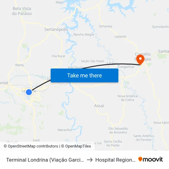 Terminal Londrina  (Viação Garcia) to Hospital Regional map
