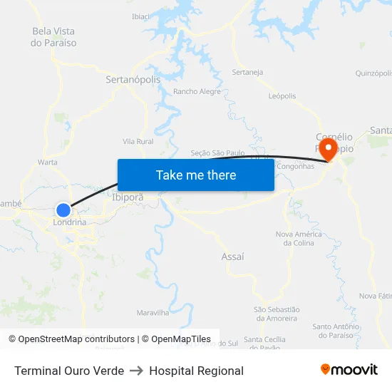 Terminal Ouro Verde to Hospital Regional map