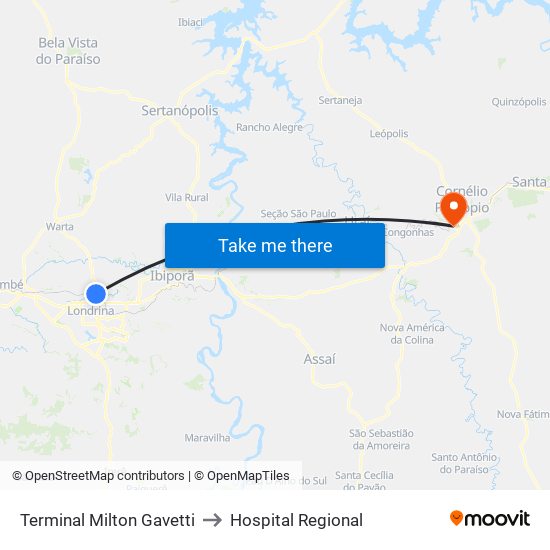 Terminal Milton Gavetti to Hospital Regional map