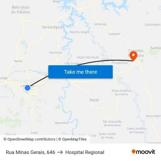 Rua Minas Gerais, 646 to Hospital Regional map
