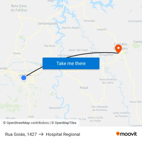 Rua Goiás, 1427 to Hospital Regional map