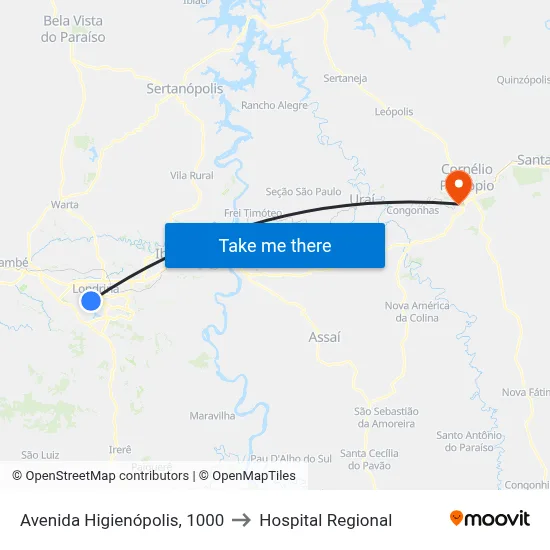 Avenida Higienópolis, 1000 to Hospital Regional map